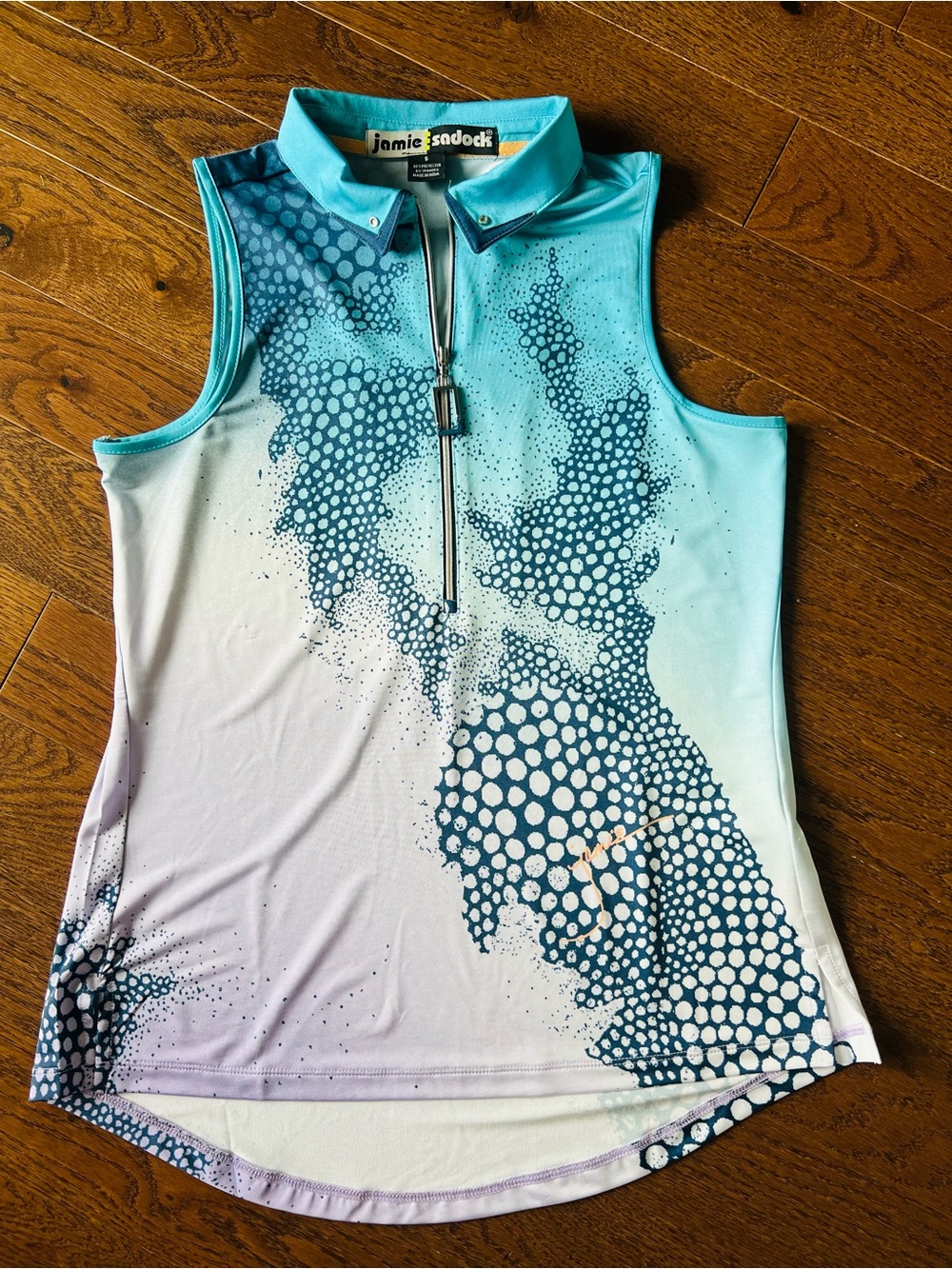 jamie sadock aqua ombré sleeveless golf tank with teal dot pattern